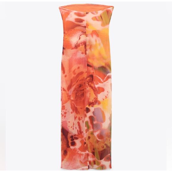 NWT Zara Strapless Printed Tulle Dress Size Medium - Picture 6 of 13